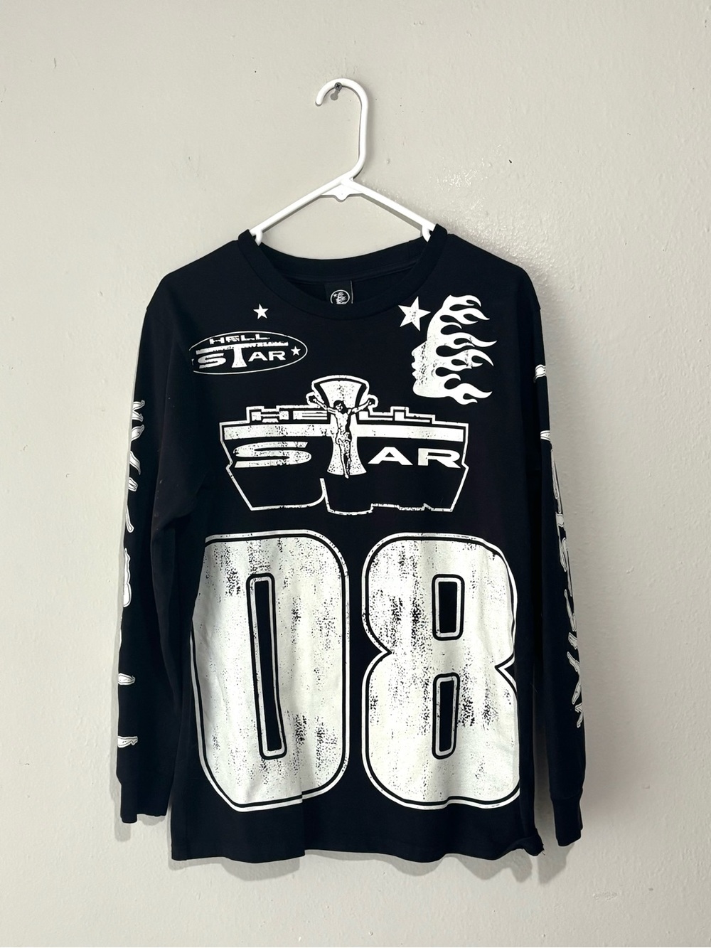Hellstar 08 black digital printed pure cotton long sleeved T-shirt size med EUC
